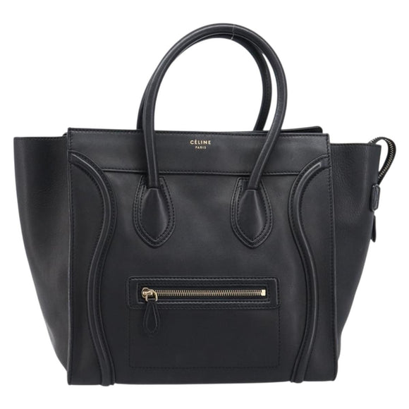 CELINE Luggage Mini Shopper Hand Bag Leather Black Gold Auth 214490V