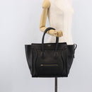 CELINE Luggage Mini Shopper Hand Bag Leather Black Gold Auth 214490V-25