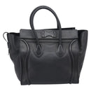 CELINE Luggage Mini Shopper Hand Bag Leather Black Gold Auth 214490V-3