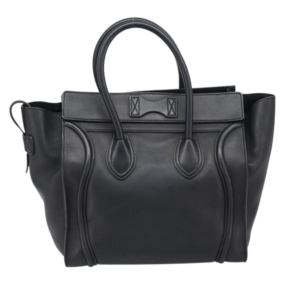 CELINE Luggage Mini Shopper Hand Bag Leather Black Gold Auth 214490V