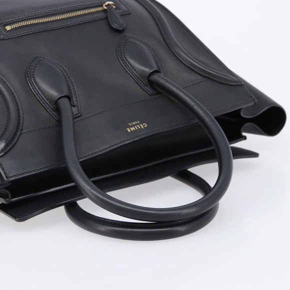 CELINE Luggage Mini Shopper Hand Bag Leather Black Gold Auth 214490V