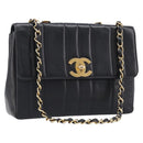 CHANEL Mademoiselle Chain Shoulder Bag Caviar Skin Black Gold CC Auth 214493SAM-1
