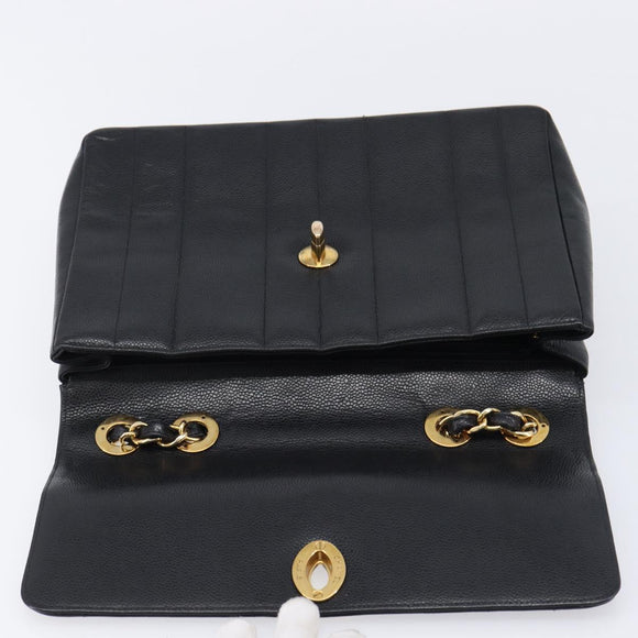 CHANEL Mademoiselle Chain Shoulder Bag Caviar Skin Black Gold CC Auth 214493SAM