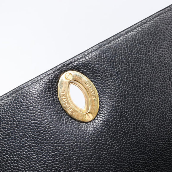 CHANEL Mademoiselle Chain Shoulder Bag Caviar Skin Black Gold CC Auth 214493SAM