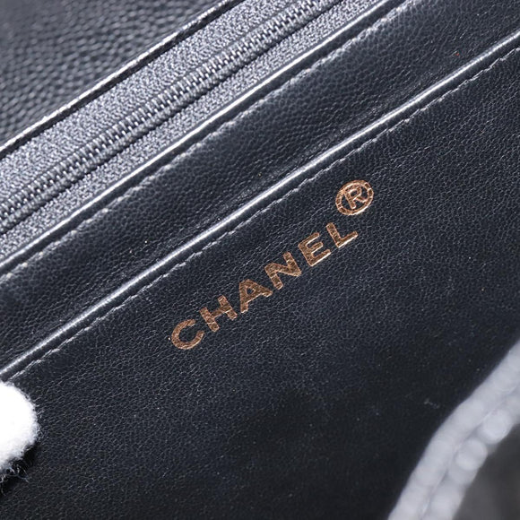 CHANEL Mademoiselle Chain Shoulder Bag Caviar Skin Black Gold CC Auth 214493SAM