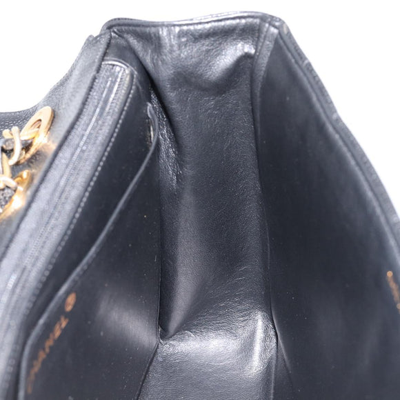 CHANEL Mademoiselle Chain Shoulder Bag Caviar Skin Black Gold CC Auth 214493SAM