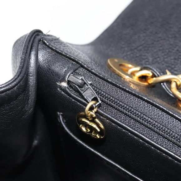 CHANEL Mademoiselle Chain Shoulder Bag Caviar Skin Black Gold CC Auth 214493SAM