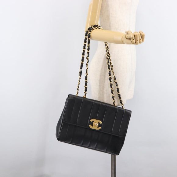 CHANEL Mademoiselle Chain Shoulder Bag Caviar Skin Black Gold CC Auth 214493SAM