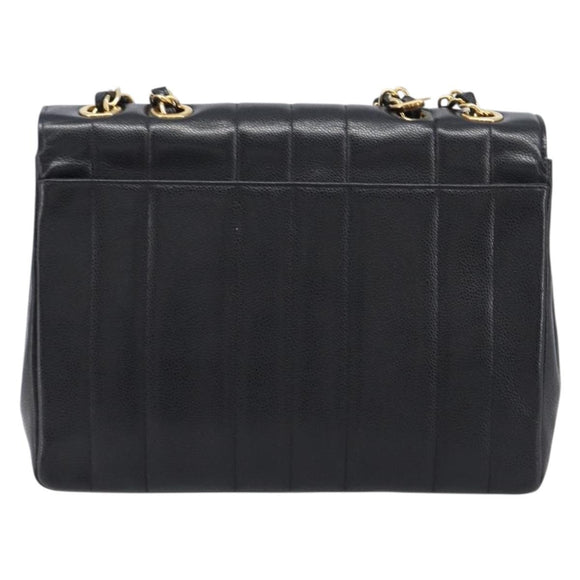 CHANEL Mademoiselle Chain Shoulder Bag Caviar Skin Black Gold CC Auth 214493SAM