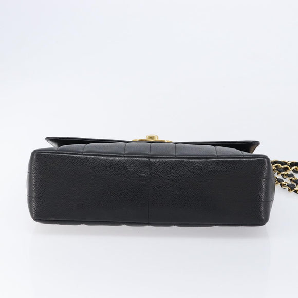 CHANEL Mademoiselle Chain Shoulder Bag Caviar Skin Black Gold CC Auth 214493SAM