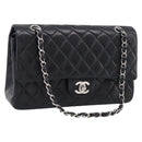 CHANEL Matelasse 25 Double Flap Chain Shoulder Bag Lamb Skin Auth 214495SAM-1
