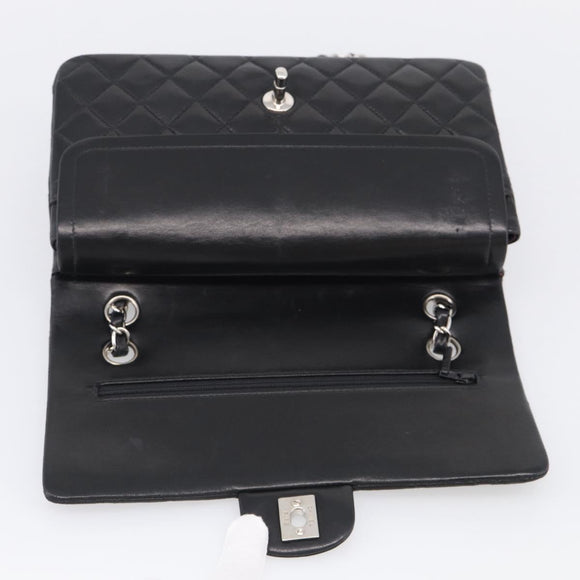 CHANEL Matelasse 25 Double Flap Chain Shoulder Bag Lamb Skin Auth 214495SAM