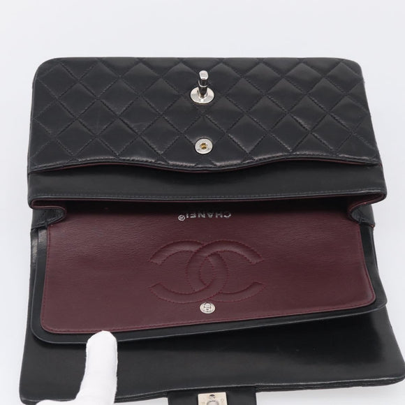 CHANEL Matelasse 25 Double Flap Chain Shoulder Bag Lamb Skin Auth 214495SAM