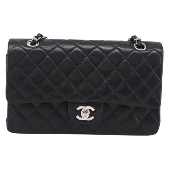 CHANEL Matelasse 25 Double Flap Chain Shoulder Bag Lamb Skin Auth 214495SAM