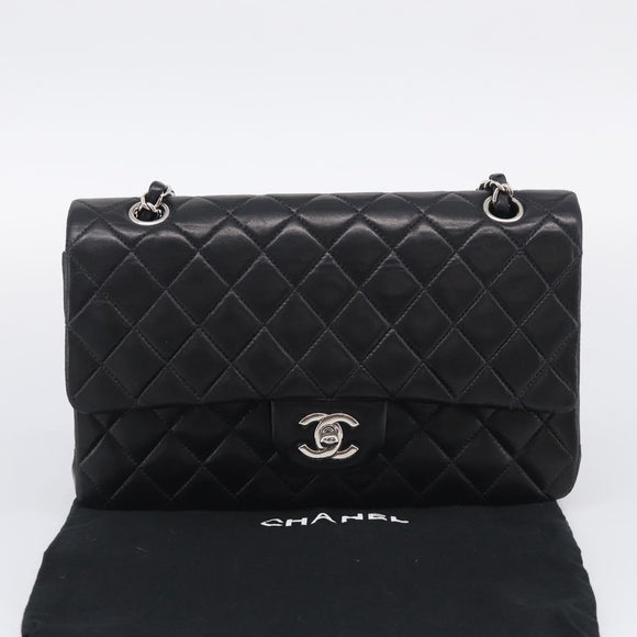 CHANEL Matelasse 25 Double Flap Chain Shoulder Bag Lamb Skin Auth 214495SAM