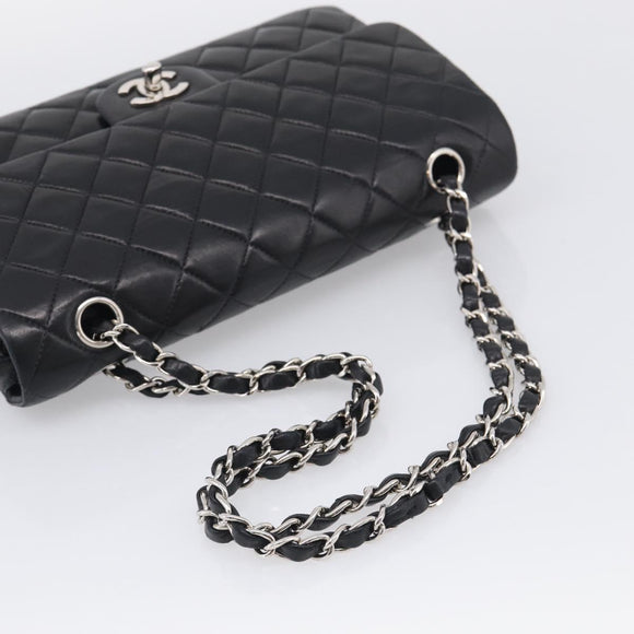 CHANEL Matelasse 25 Double Flap Chain Shoulder Bag Lamb Skin Auth 214495SAM