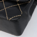 CHANEL Wild Stitch Matelasse Chain Shoulder Bag Leather Black CC Auth 214507SAV-10