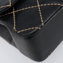 CHANEL Wild Stitch Matelasse Chain Shoulder Bag Leather Black CC Auth 214507SAV-11