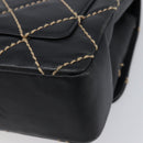 CHANEL Wild Stitch Matelasse Chain Shoulder Bag Leather Black CC Auth 214507SAV-12