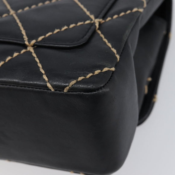 CHANEL Wild Stitch Matelasse Chain Shoulder Bag Leather Black CC Auth 214507SAV