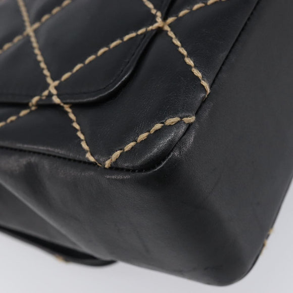 CHANEL Wild Stitch Matelasse Chain Shoulder Bag Leather Black CC Auth 214507SAV