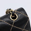 CHANEL Wild Stitch Matelasse Chain Shoulder Bag Leather Black CC Auth 214507SAV-15