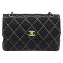 CHANEL Wild Stitch Matelasse Chain Shoulder Bag Leather Black CC Auth 214507SAV-2