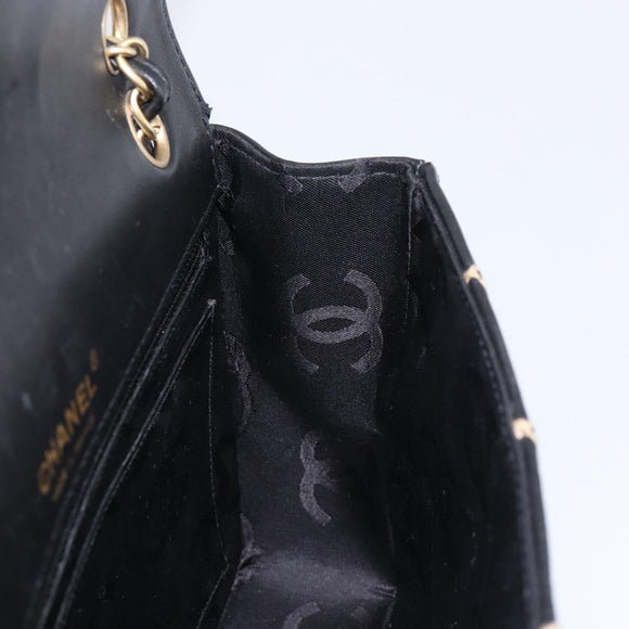 CHANEL Wild Stitch Matelasse Chain Shoulder Bag Leather Black CC Auth 214507SAV