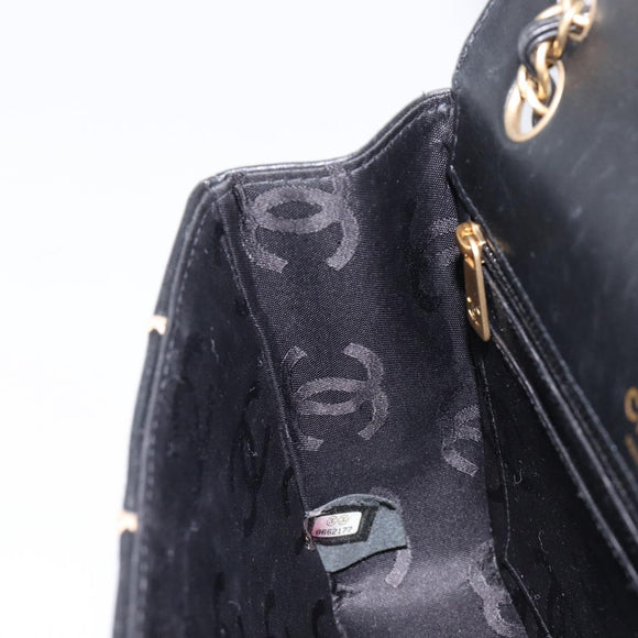 CHANEL Wild Stitch Matelasse Chain Shoulder Bag Leather Black CC Auth 214507SAV