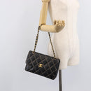 CHANEL Wild Stitch Matelasse Chain Shoulder Bag Leather Black CC Auth 214507SAV-27