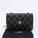CHANEL Wild Stitch Matelasse Chain Shoulder Bag Leather Black CC Auth 214507SAV-28