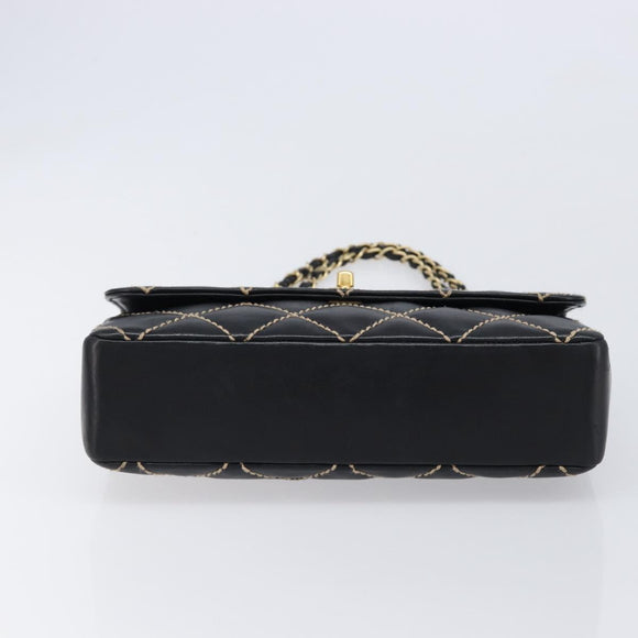 CHANEL Wild Stitch Matelasse Chain Shoulder Bag Leather Black CC Auth 214507SAV