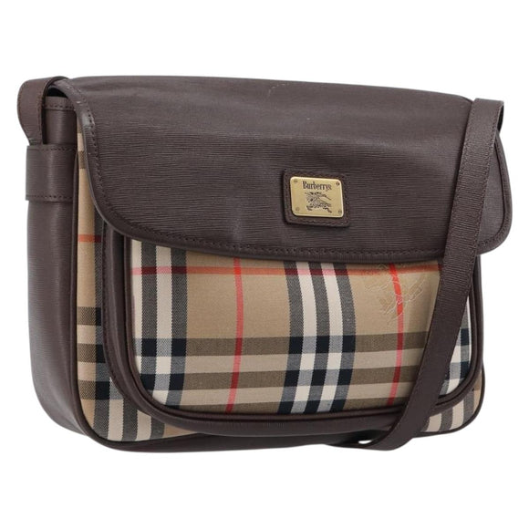 BURBERRY Nova Check Shoulder Bag Canvas Beige Gold Auth 214515A