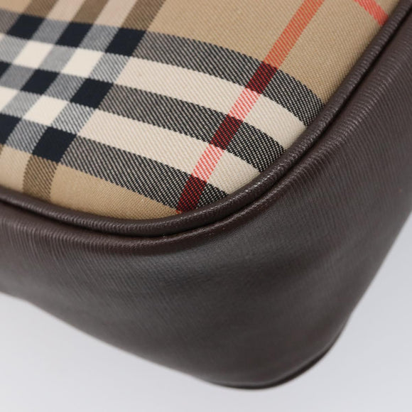 BURBERRY Nova Check Shoulder Bag Canvas Beige Gold Auth 214515A