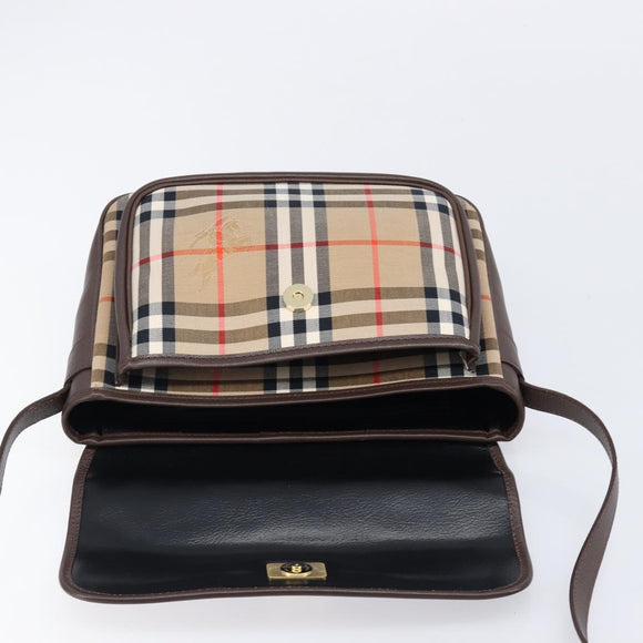 BURBERRY Nova Check Shoulder Bag Canvas Beige Gold Auth 214515A