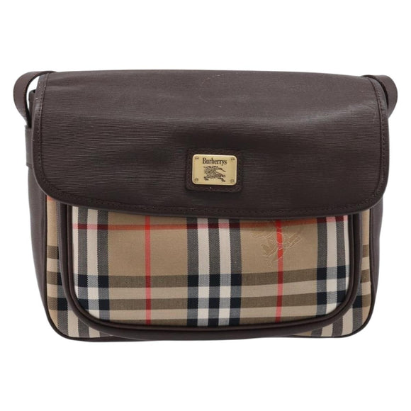 BURBERRY Nova Check Shoulder Bag Canvas Beige Gold Auth 214515A