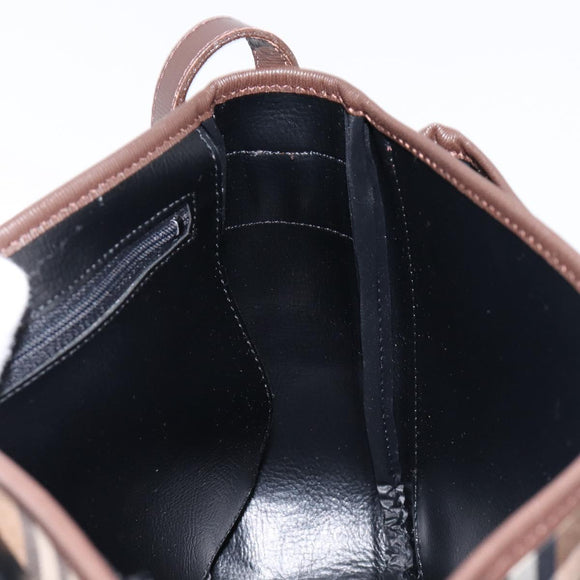 BURBERRY Nova Check Shoulder Bag Canvas Beige Gold Auth 214515A