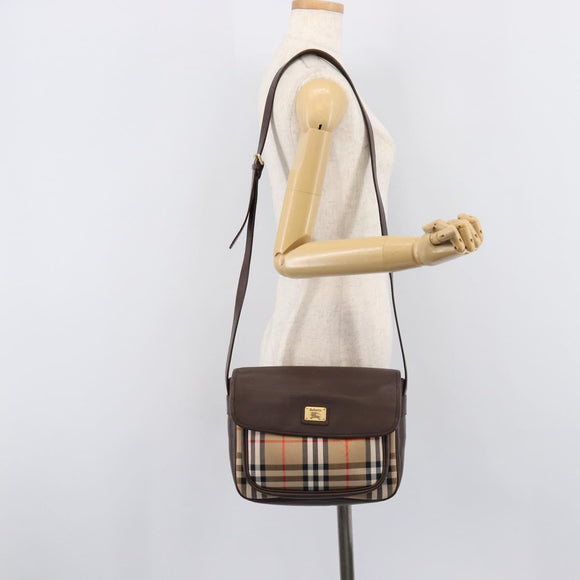 BURBERRY Nova Check Shoulder Bag Canvas Beige Gold Auth 214515A