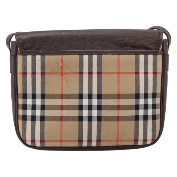 BURBERRY Nova Check Shoulder Bag Canvas Beige Gold Auth 214515A