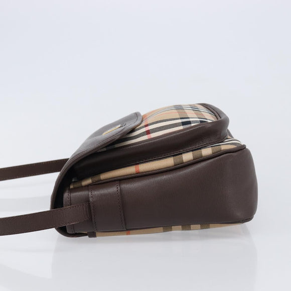 BURBERRY Nova Check Shoulder Bag Canvas Beige Gold Auth 214515A