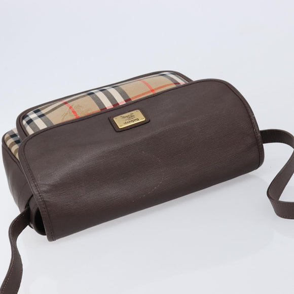 BURBERRY Nova Check Shoulder Bag Canvas Beige Gold Auth 214515A