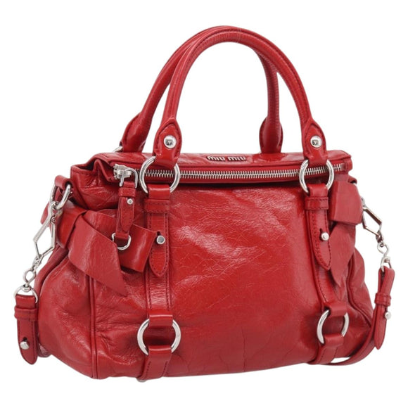 Miu Miu Vittero Hand Bag Leather 2way Red Silver Auth 214519SAM