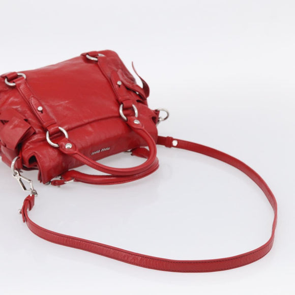 Miu Miu Vittero Hand Bag Leather 2way Red Silver Auth 214519SAM