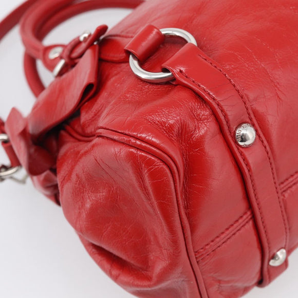 Miu Miu Vittero Hand Bag Leather 2way Red Silver Auth 214519SAM
