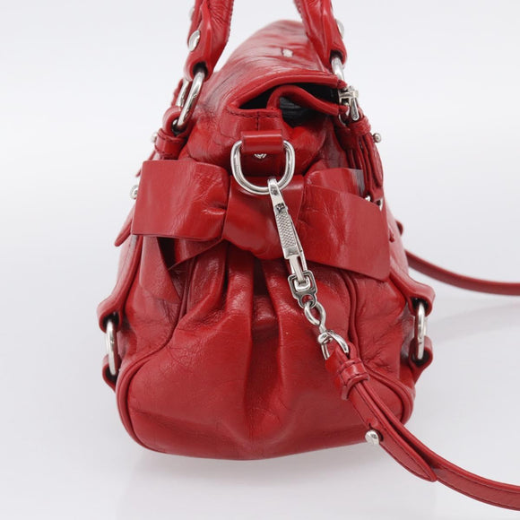 Miu Miu Vittero Hand Bag Leather 2way Red Silver Auth 214519SAM
