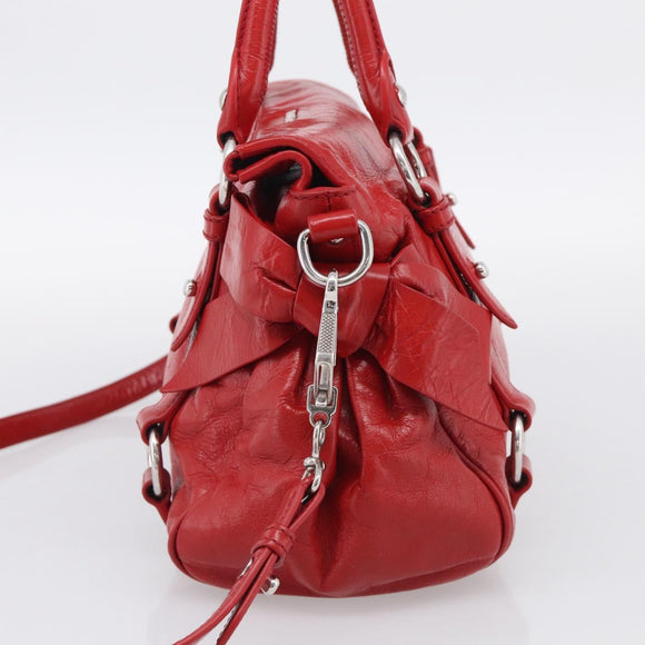 Miu Miu Vittero Hand Bag Leather 2way Red Silver Auth 214519SAM