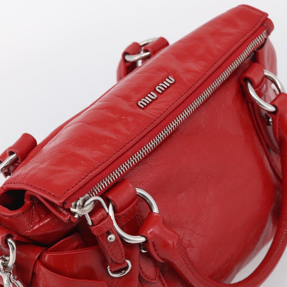 Miu Miu Vittero Hand Bag Leather 2way Red Silver Auth 214519SAM