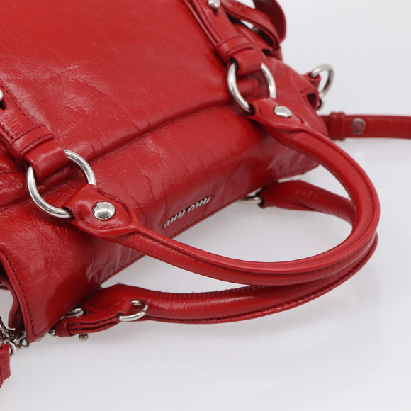 Miu Miu Vittero Hand Bag Leather 2way Red Silver Auth 214519SAM