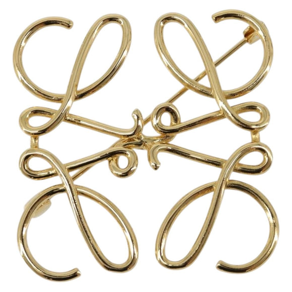 LOEWE Anagram Brooch Metal Gold Auth 214520M
