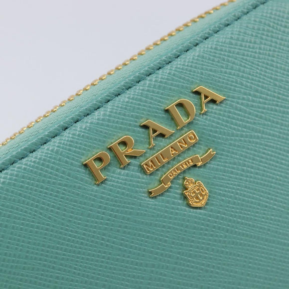 PRADA Coin Purse Saffiano leather Gold Emerald Green Auth 214528V